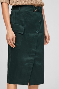 s.Oliver, Fusta midi din amestec de in cu talie inalta, Verde forest, XS s.Oliver, Fusta midi din amestec de in cu talie inalta, Verde forest, XS