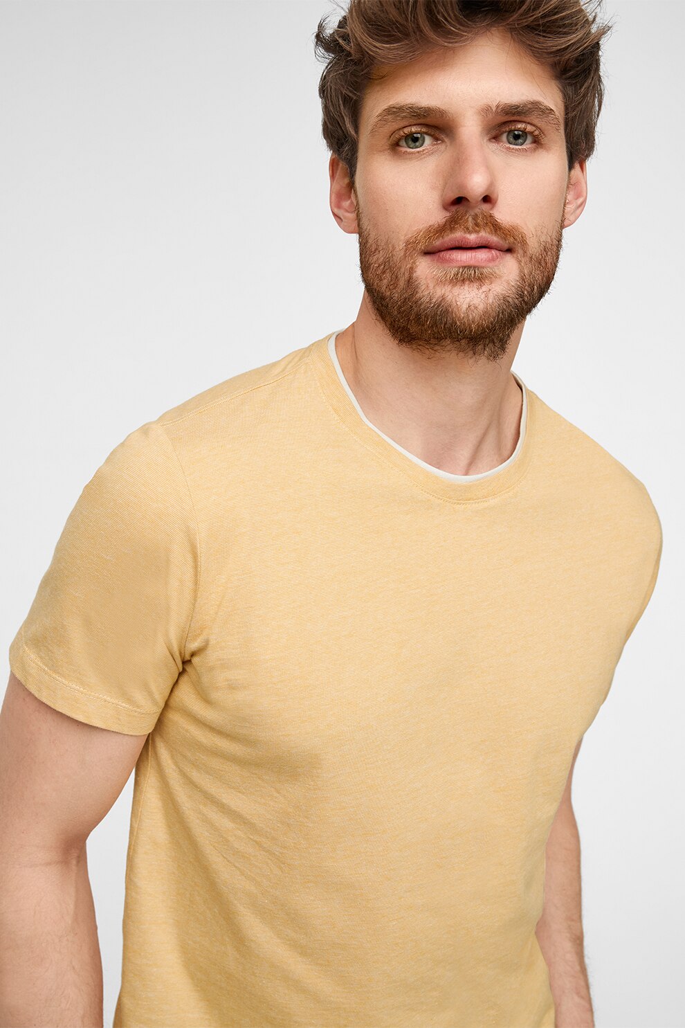 s.Oliver, Tricou cu decolteu cu garnitura contrastanta, Bej