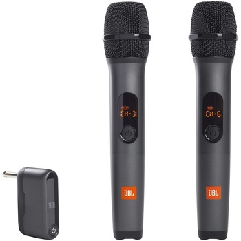 Set 2 microfoane wireless JBL, Receiver wireless, Grila metal, 6.35 mm, USB C, Negru Set 2 microfoane wireless JBL, Receiver wireless, Grila metal, 6.35 mm, USB C, Negru