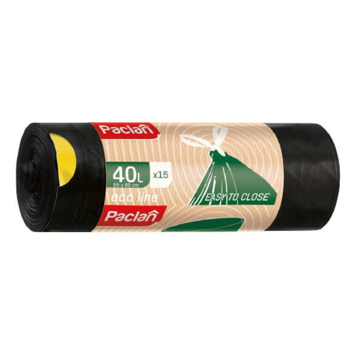 Saci menajeri cu snur 40 l negri 15 buc eco line paclan