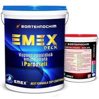 Vopsea Epoxidica Emulsionata de Pardoseala “Emex Deck”, Albastru, Bidon 10 Kg, Intaritor inclus Vopsea Epoxidica Emulsionata de Pardoseala “Emex Deck”, Albastru, Bidon 10 Kg, Intaritor inclus