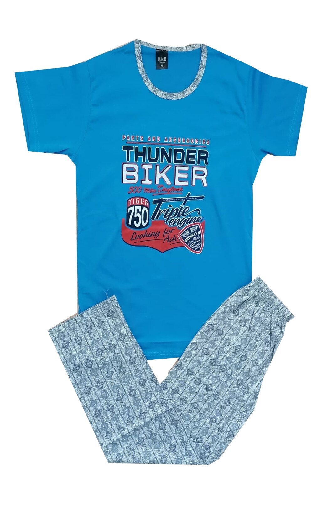 Pijama barbat,maneca scurta si pantalon lung, Albastru