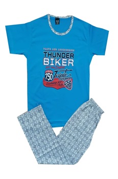 Pijama barbat,maneca scurta si pantalon lung, Albastru Pijama barbat,maneca scurta si pantalon lung, Albastru