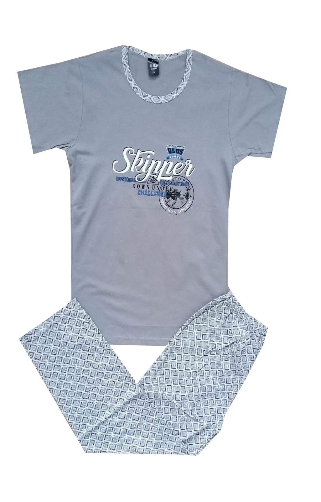 Pijama barbat,maneca scurta si pantalon lung, Gri inchis