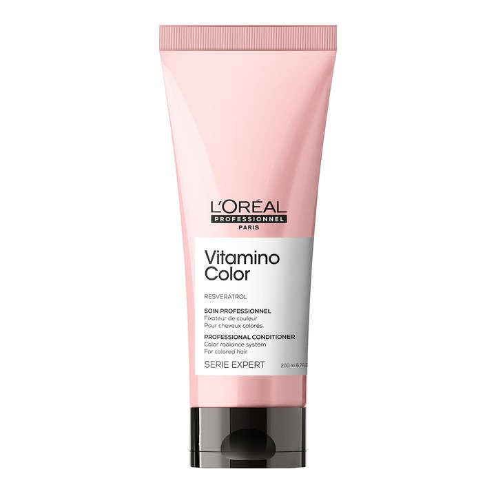 Balsam profesional, L’Oreal Professionnel Serie Expert Vitamino Color Resveratrol, pentru mentinerea culorii parului vopsit pentru un timp indelungat, formula cu Resveratrol, tehnologia antioxidanta, imbunatateste regenerarea fibrei, 200ml