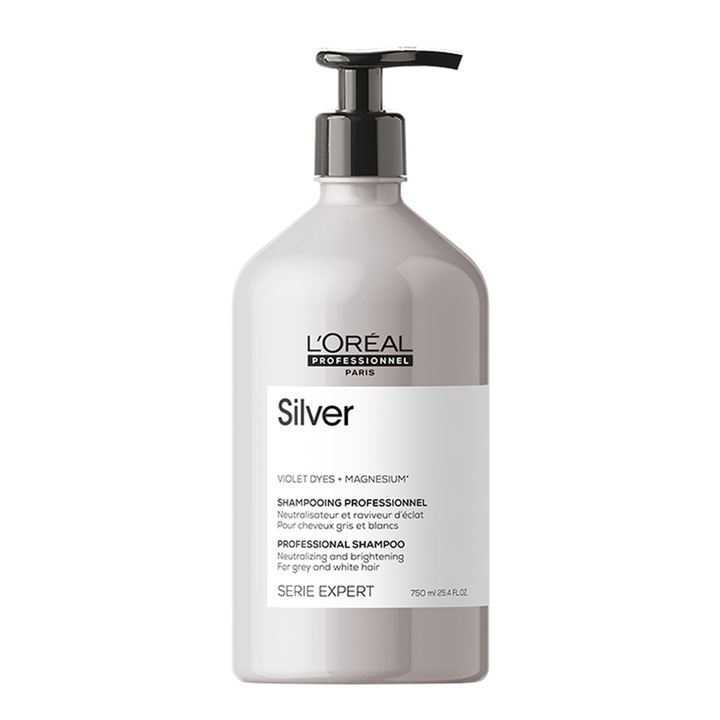 Sampon L'Oréal Professionnel Silver SERIE EXPERT pentru neutralizarea si stralucirea parului alb sau gri, 750 ml