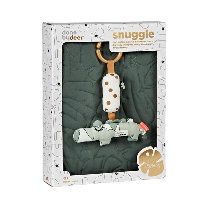 Set cuvertura si jucarie Tiny Tropics, Done By Deer, poliester/bumbac, verde, + 0 luni