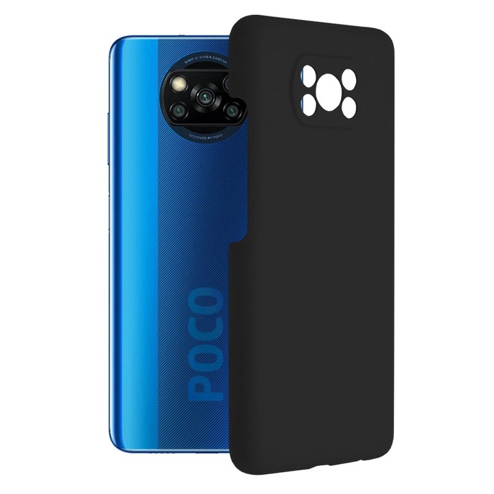 Защитен калъф с двойна структура AZIAO за Xiaomi Poco X3 / Poco X3 NFC / Poco X3 Pro, фина вътрешност от микрофибър против надраскване и силиконова външна част против залепване, абсорбиращ удар, титаниево черно