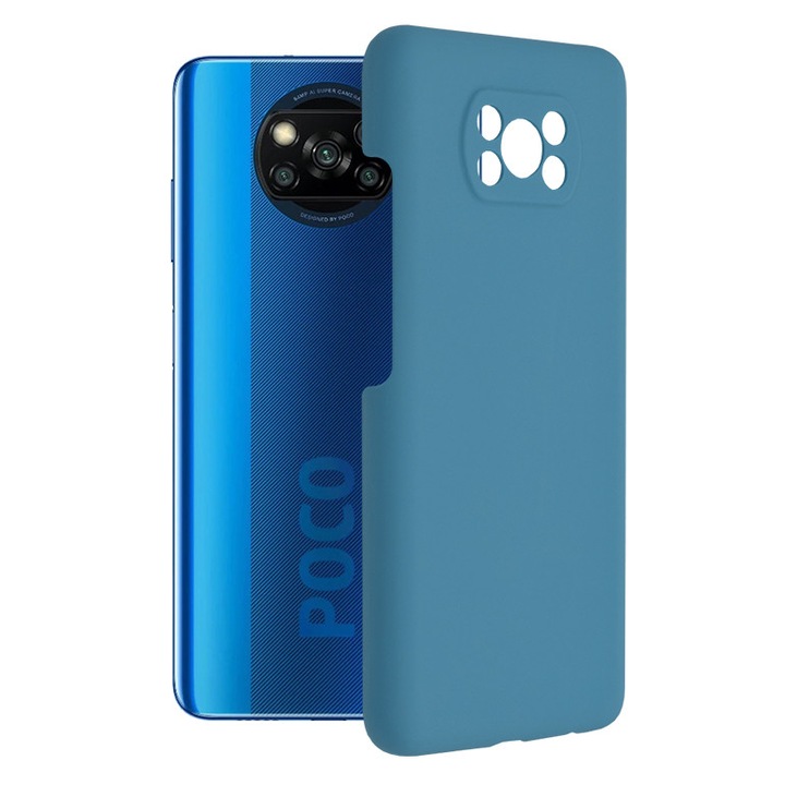Защитен калъф с двойна структура AZIAO за Xiaomi Poco X3 / Poco X3 NFC / Poco X3 Pro, вътрешност от фин микрофибър против надраскване и външна част от силикон против залепване, кралско синьо