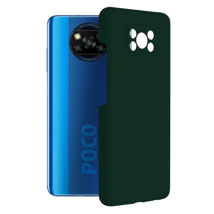 Защитен калъф с двойна структура AZIAO за Xiaomi Poco X3 / Poco X3 NFC / Poco X3 Pro, вътрешна част от фин микрофибър против надраскване и силиконова външна част против залепване, абсорбираща удари, оксфордско зелено