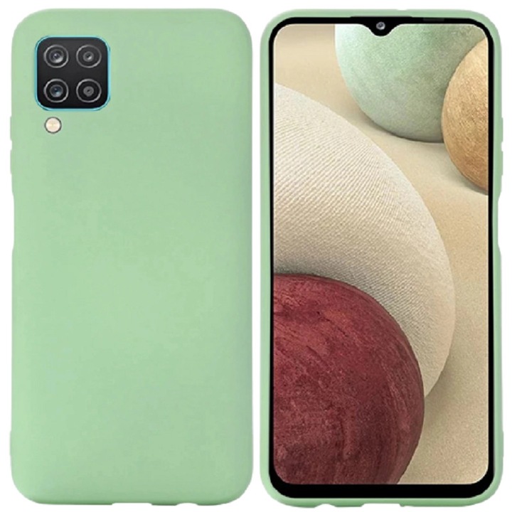Ütésálló szilikon tok mikroszálas belsővel, kompatibilis Samsung Galaxy A12-vel, zöld