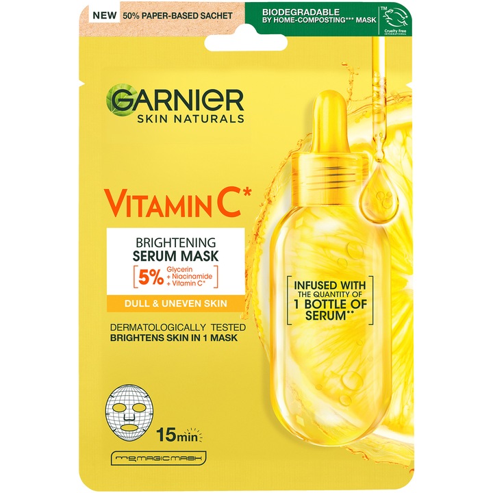 Masca servetel Garnier Skin Naturals cu vitamina C pentru super hidratare si iluminare, 28 g
