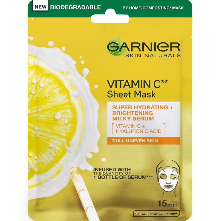 Маска за лице Garnier Skin Naturals, Витамин С, За супер хидратация и блясък, 28 г