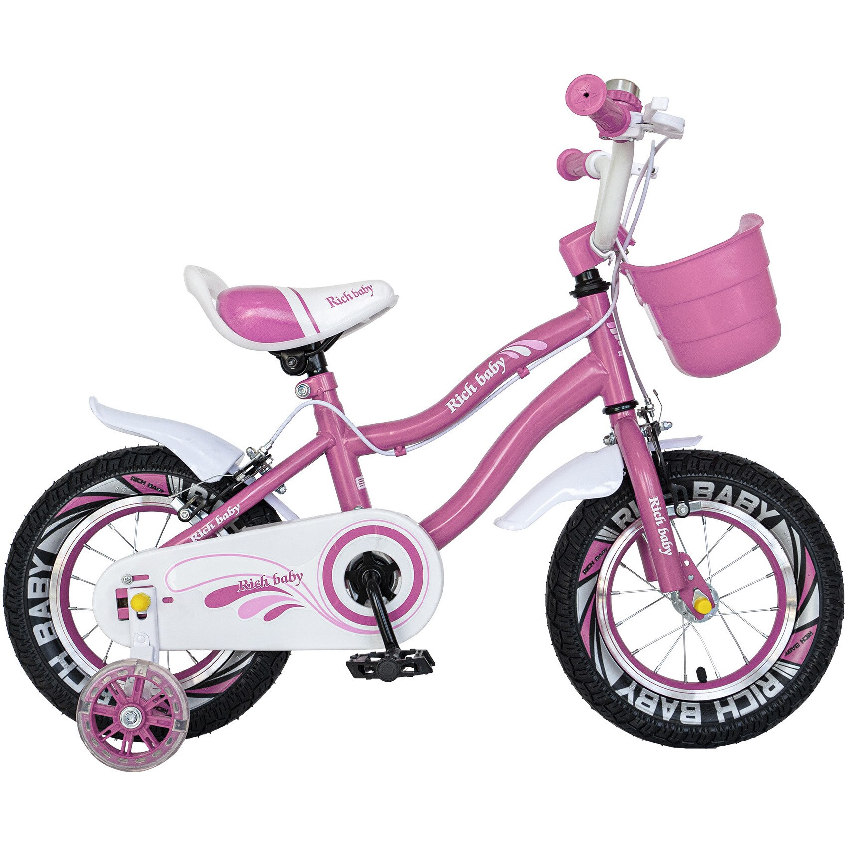 Bicicleta Rich 16'' R1604A pentru copii, Roz/Alb