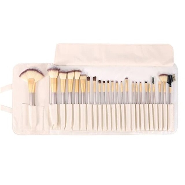 Set 24 pensule de machiaj, BOMSTOM, Natural/Sintetic, Geanta depozitare, Bej