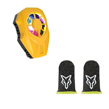 Set cooler gaming racire telefon Playsmartshop, model L01 galben cu 2 manusi Fox V2 yellow, Pubg Fortnite call of duty Set cooler gaming racire telefon Playsmartshop, model L01 galben cu 2 manusi Fox V2 yellow, Pubg Fortnite call of duty
