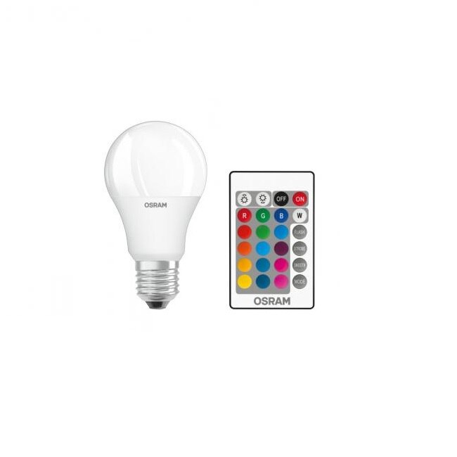 Bec LED RGB Osram A60, cu telecomanda, E27, 9W (60W), 806 lm