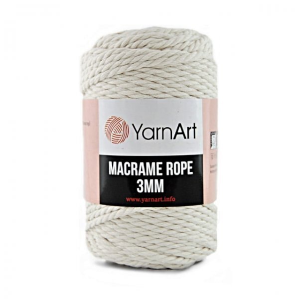 Coarda macrame Yarnart, 3mm, crem, 63 m