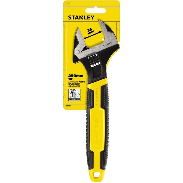 Регулируем гаечен ключ Stanley Maxsteel 0-90-949, 10"/250 мм, 15° ъгъл, Биматериална дръжка Control-Grip