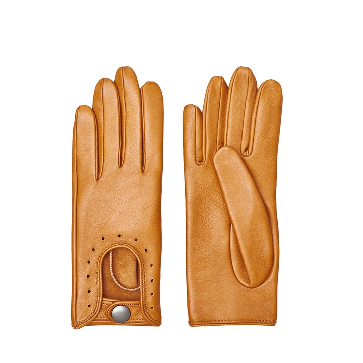 Manusi de condus pentru femei, piele nappa, model Klara, Olive, Maro