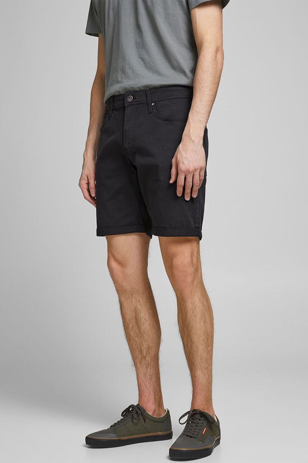 Jack&Jones, Pantaloni scurti cu terminatii plisate, Negru stins, S