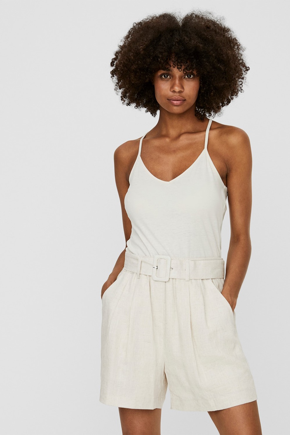 Vero Moda, Top din amestec de bumbac organic Ada-Rebecca, Alb fildes, L