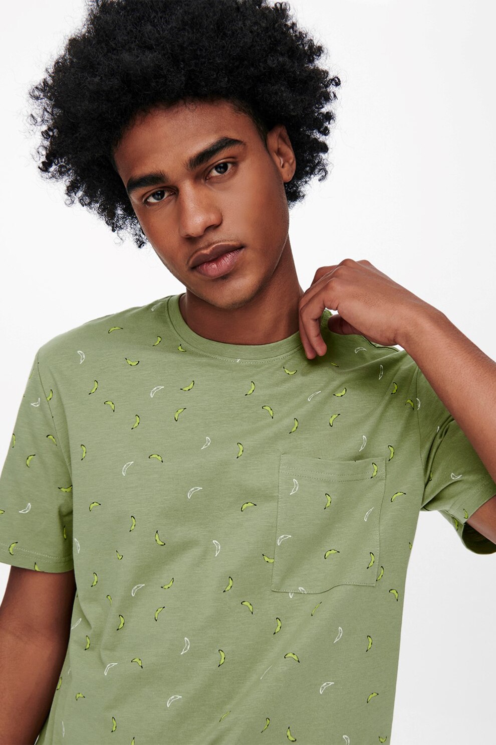 Only & Sons, Tricou de bumbac organic cu buzunar pe piept, Verde sparanghel