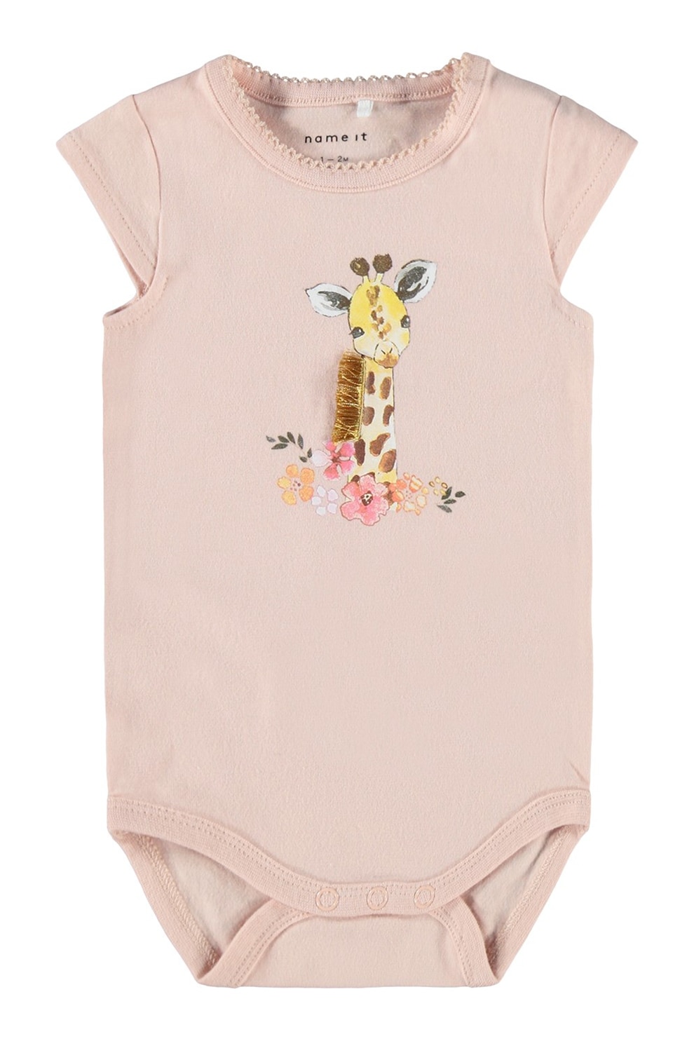 NAME IT, Body din amestec de bumbac organic cu imprimeu grafic, Roz pal