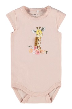 NAME IT, Body din amestec de bumbac organic cu imprimeu grafic, Roz pal NAME IT, Body din amestec de bumbac organic cu imprimeu grafic, Roz pal