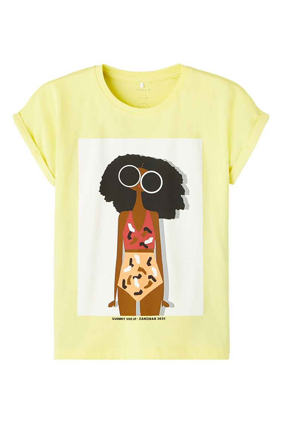 NAME IT, Tricou din amestec de bumbac organic cu imprimeu grafic, Galben/Maro/Alb, 116 CM