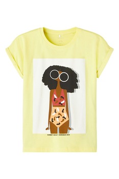 NAME IT, Tricou din amestec de bumbac organic cu imprimeu grafic, Galben/Maro/Alb, 116 CM NAME IT, Tricou din amestec de bumbac organic cu imprimeu grafic, Galben/Maro/Alb, 116 CM