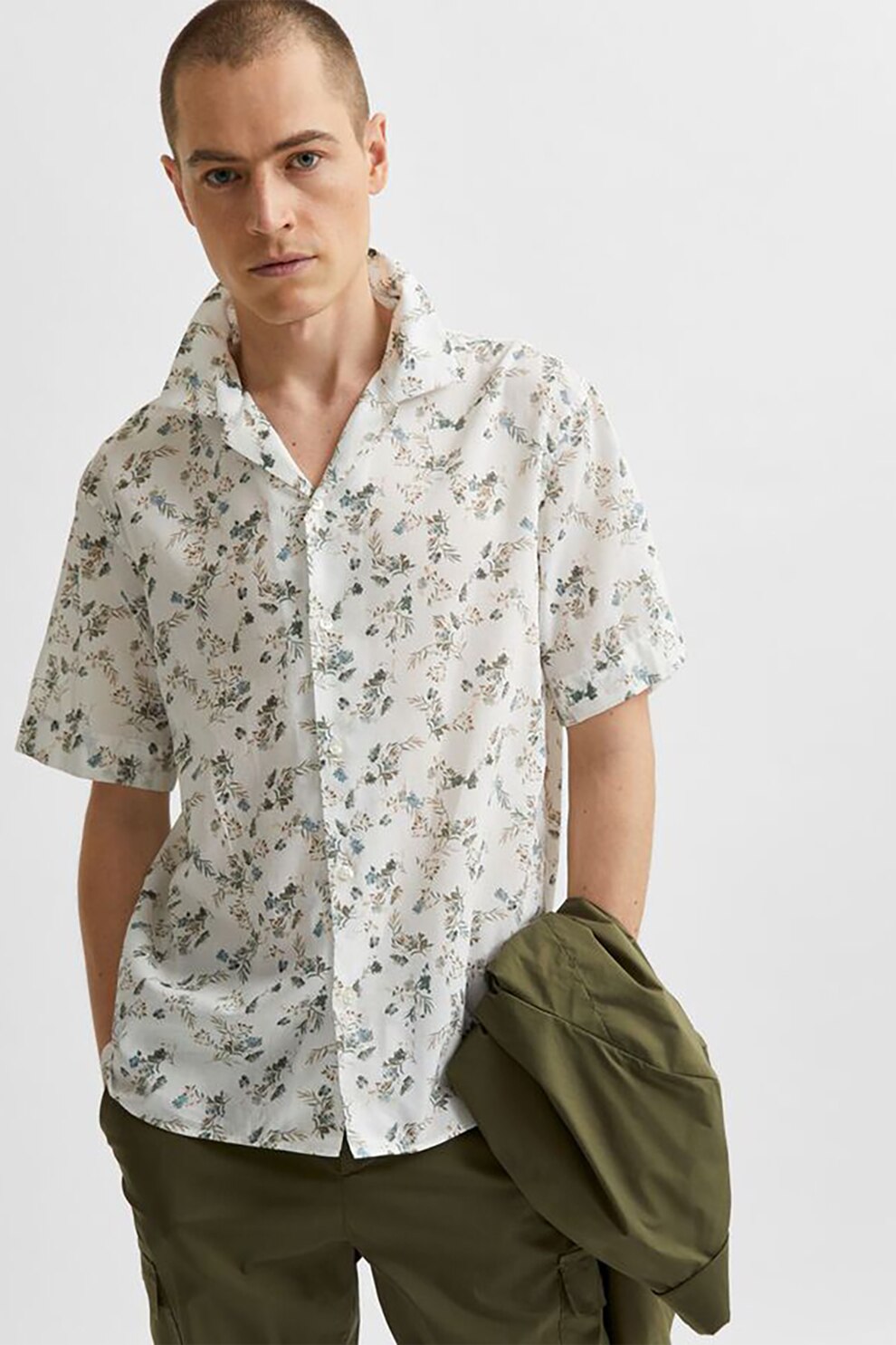Selected Homme, Camasa din amestec de modal cu imprimeu, Alb/Gri