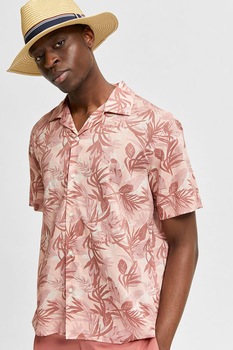 Selected Homme, Camasa din amestec de modal cu imprimeu, Roz Selected Homme, Camasa din amestec de modal cu imprimeu, Roz