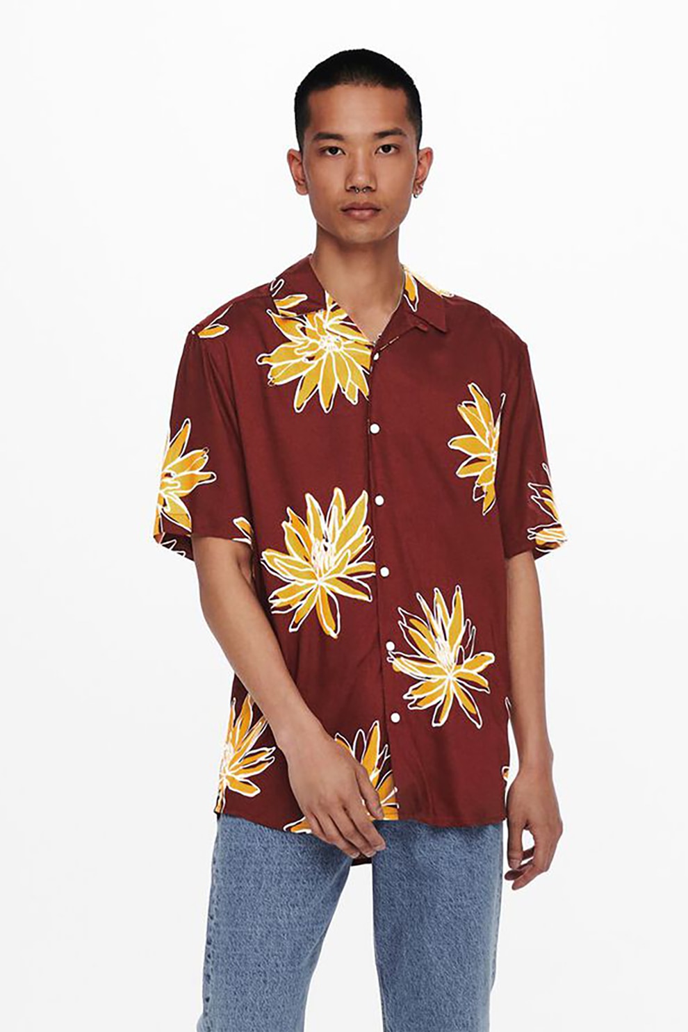 Only & Sons, Camasa din viscoza cu imprimeu floral, Maro/Galben