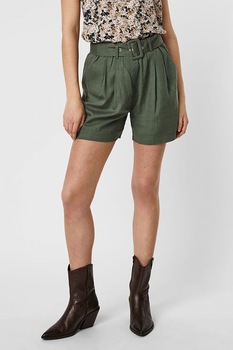 Vero Moda, Pantaloni scurti din amestec de in cu talie inalta, Verde militar Vero Moda, Pantaloni scurti din amestec de in cu talie inalta, Verde militar