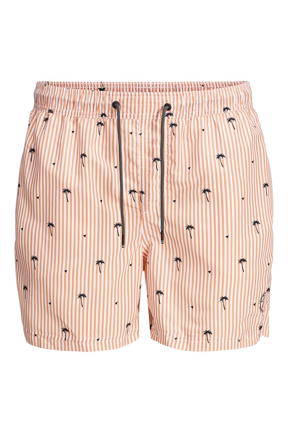 Jack&Jones, Pantaloni scurti cu dungi si imprimeu copac, Oranj pal/Negru