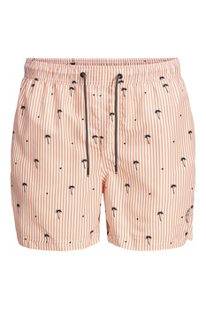 Jack&Jones, Pantaloni scurti cu dungi si imprimeu copac, Oranj pal/Negru Jack&Jones, Pantaloni scurti cu dungi si imprimeu copac, Oranj pal/Negru