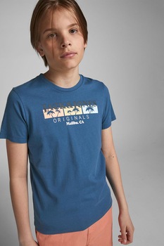 Jack&Jones, Tricou de bumbac cu imprimeu logo, Albastru, 176 CM Jack&Jones, Tricou de bumbac cu imprimeu logo, Albastru, 176 CM