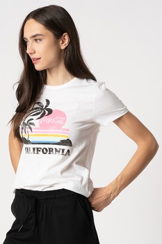Only - Тениска с овално деколте и щампа Coca-Cola, Бял / Черен / Розов, XL