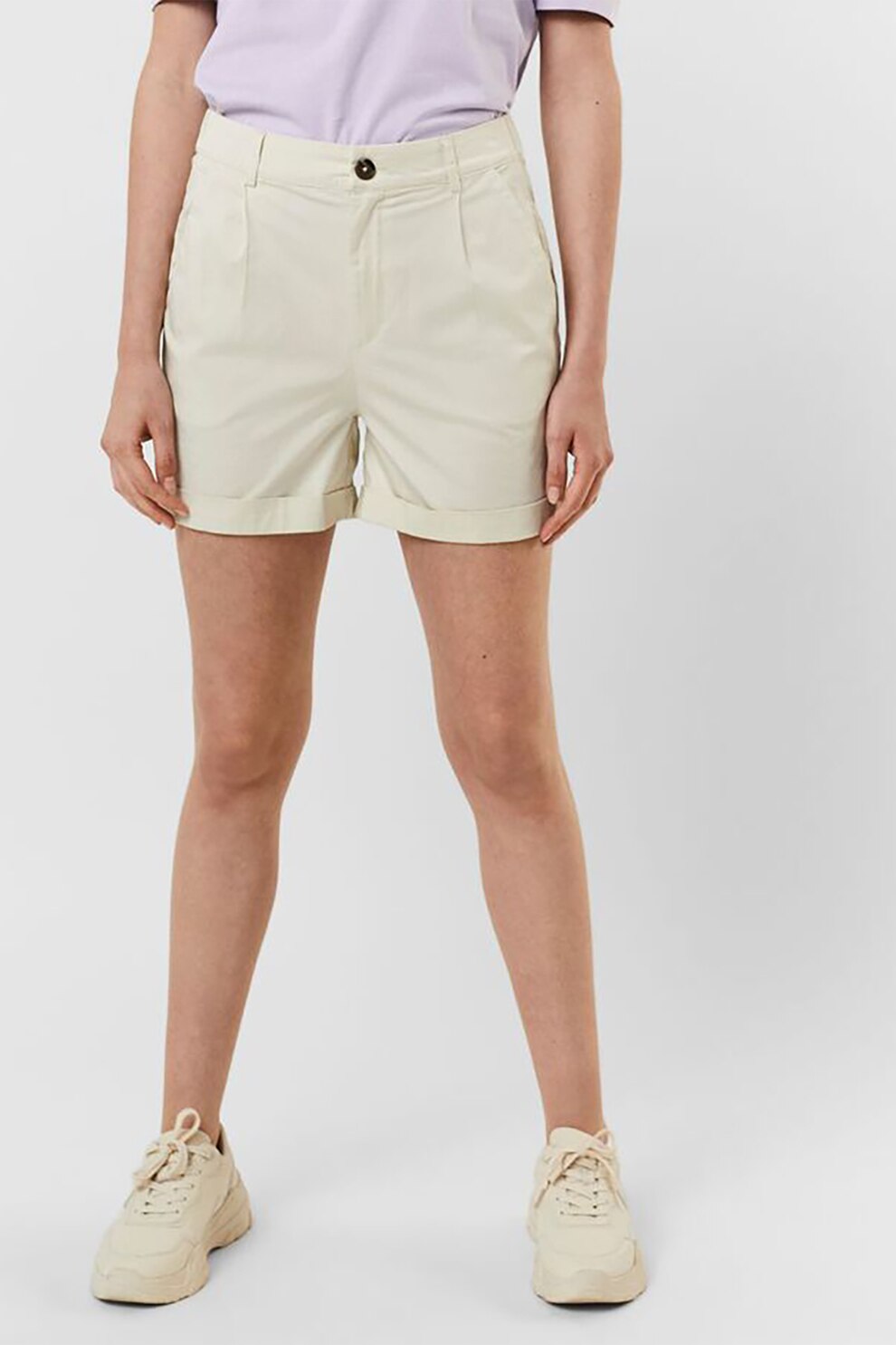 Vero Moda, Pantaloni scurti cu talie inalta si buzunare oblice, Alb prafuit