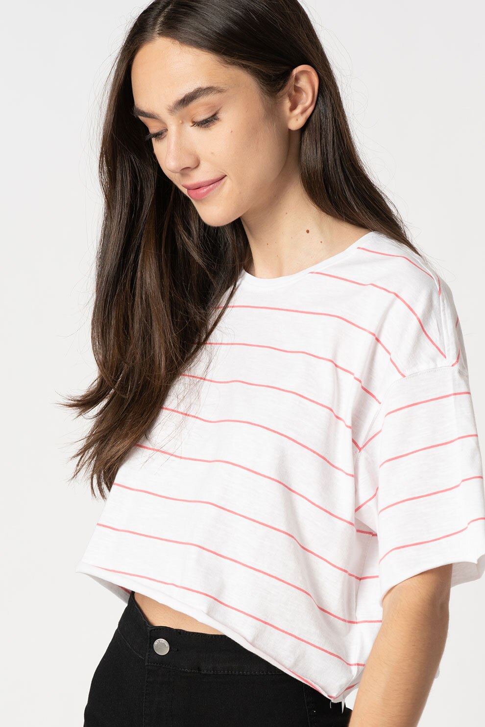 Only, Tricou supradimensionat de bumbac organic cu maneci cazute Earth, Alb/Rosu