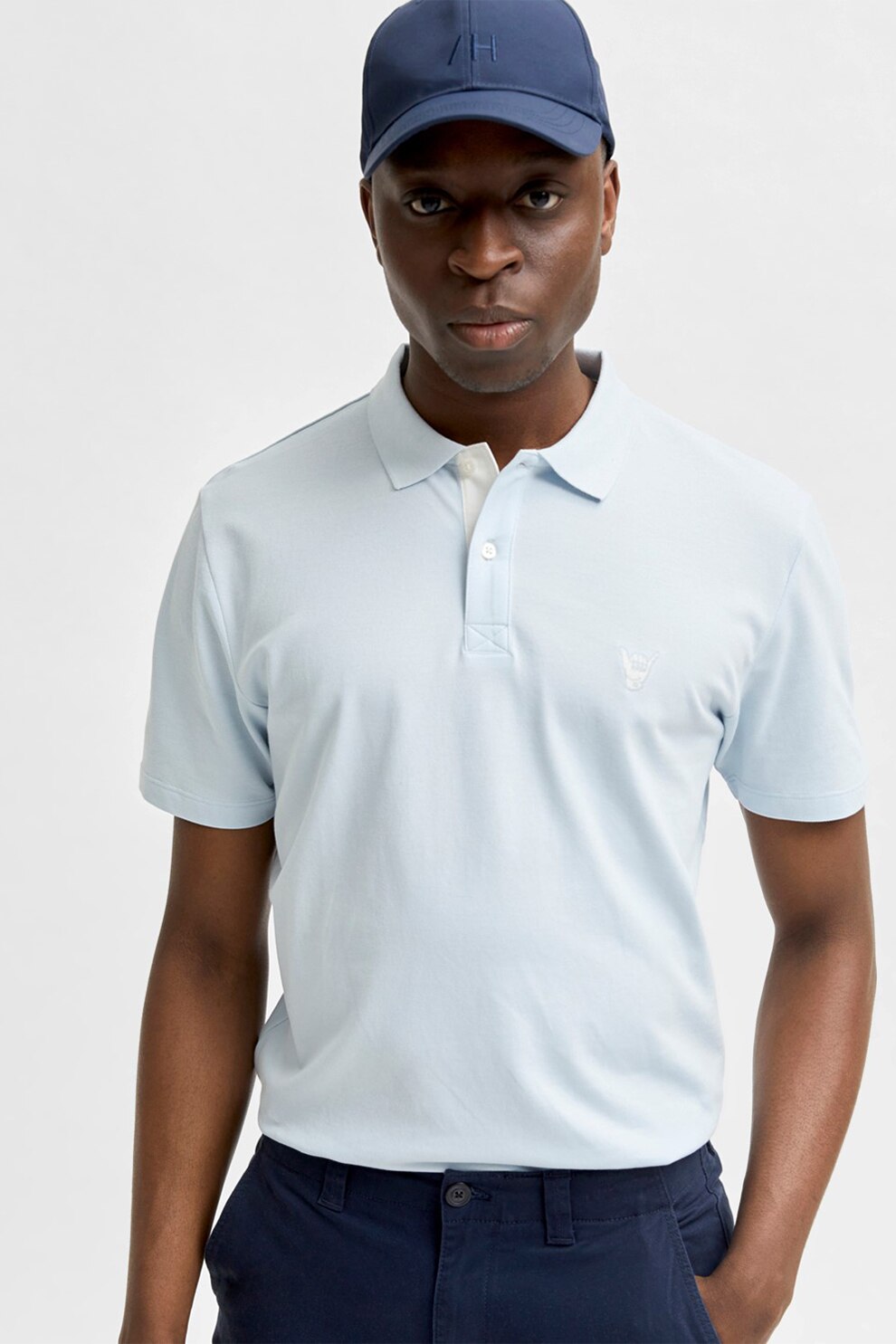 Selected Homme, Tricou polo de bumbac organic Lance, Albastru deschis