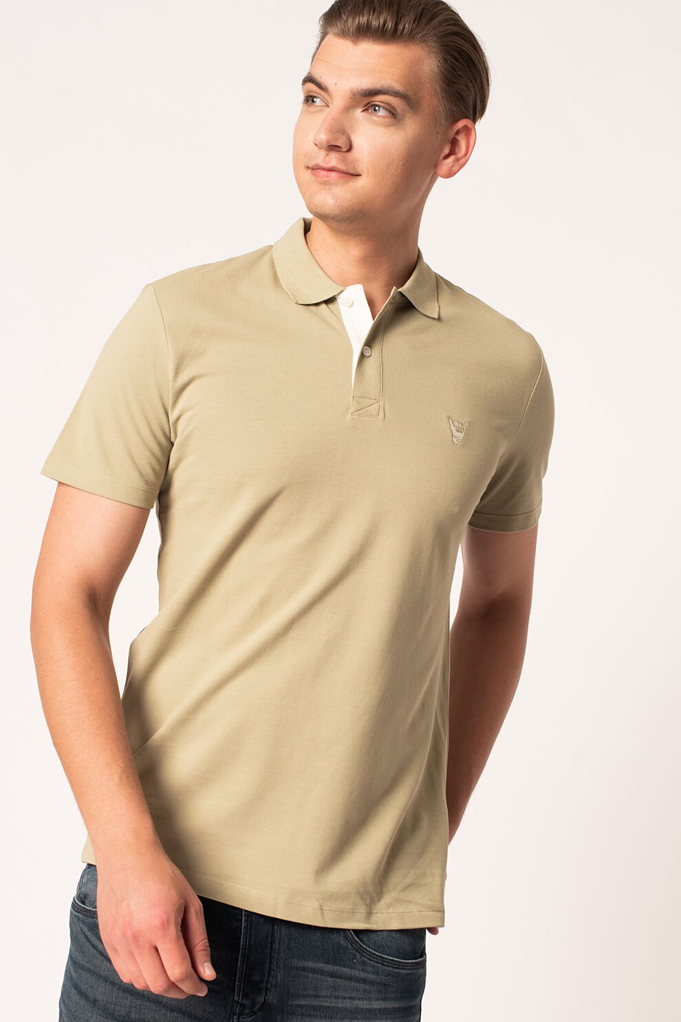 Selected Homme, Tricou polo de bumbac organic Lance, Verde pal