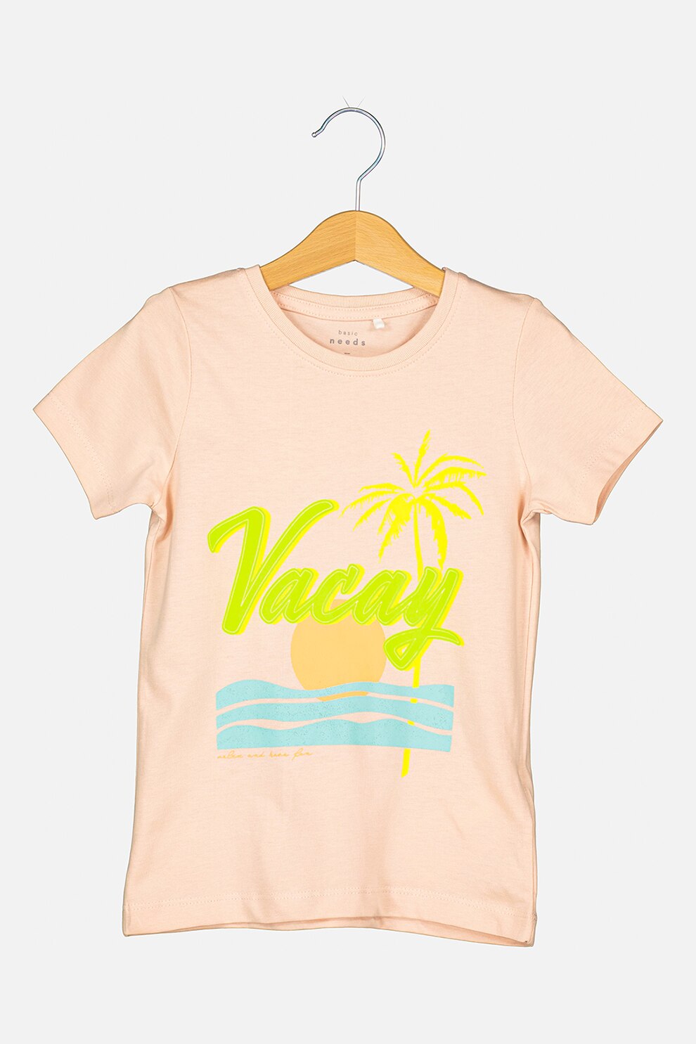 NAME IT, Tricou cu decolteu la baza gatului si imprimeu, Roz prafuit/Galben neon/Roz somon
