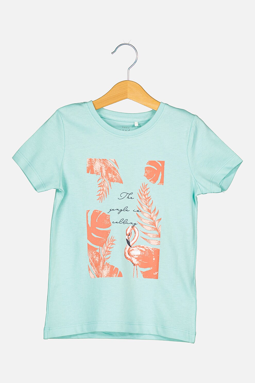 NAME IT, Tricou cu decolteu la baza gatului si imprimeu, Turcoaz/Roz prafuit/Negru