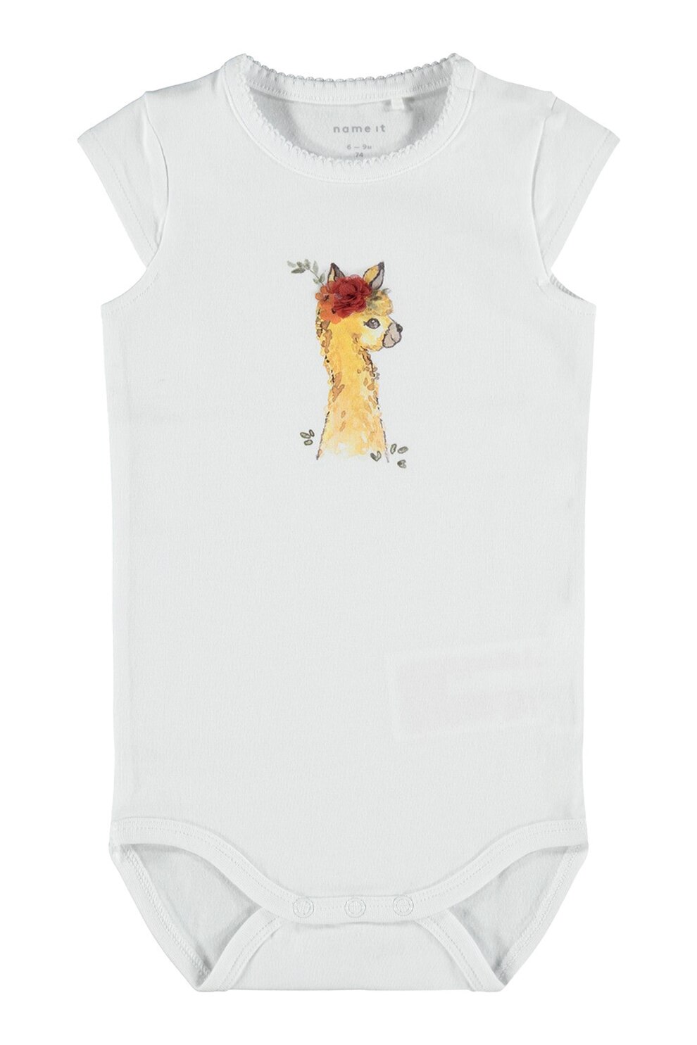 NAME IT, Body din amestec de bumbac organic cu imprimeu grafic, Alb