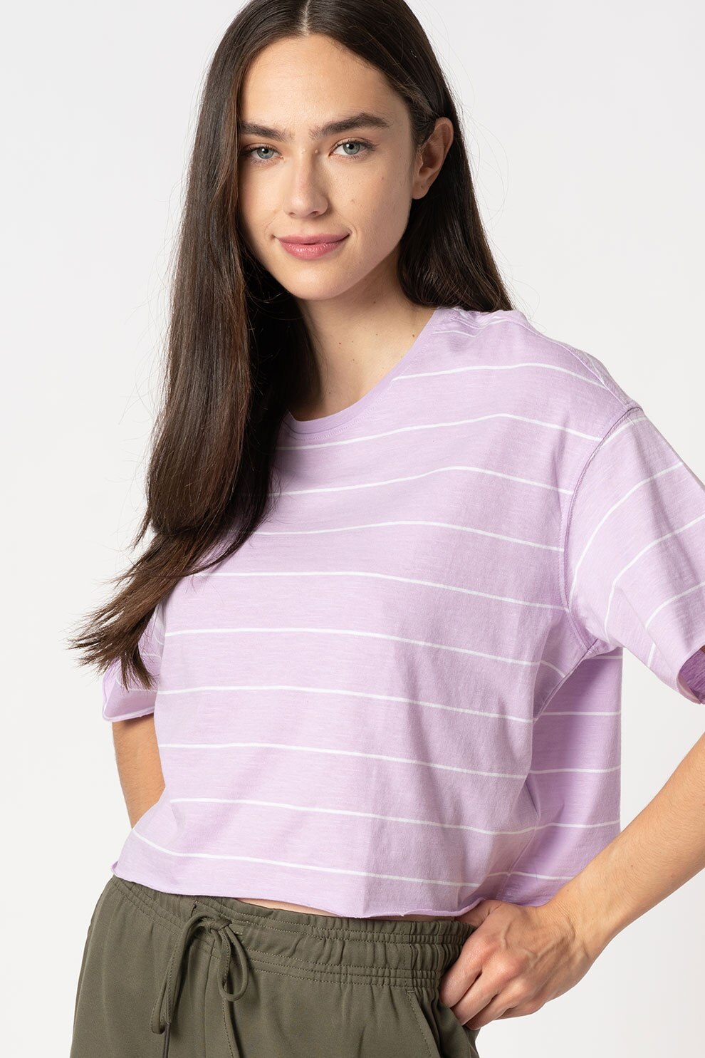 Only, Tricou supradimensionat de bumbac organic cu maneci cazute Earth, Lila/Alb
