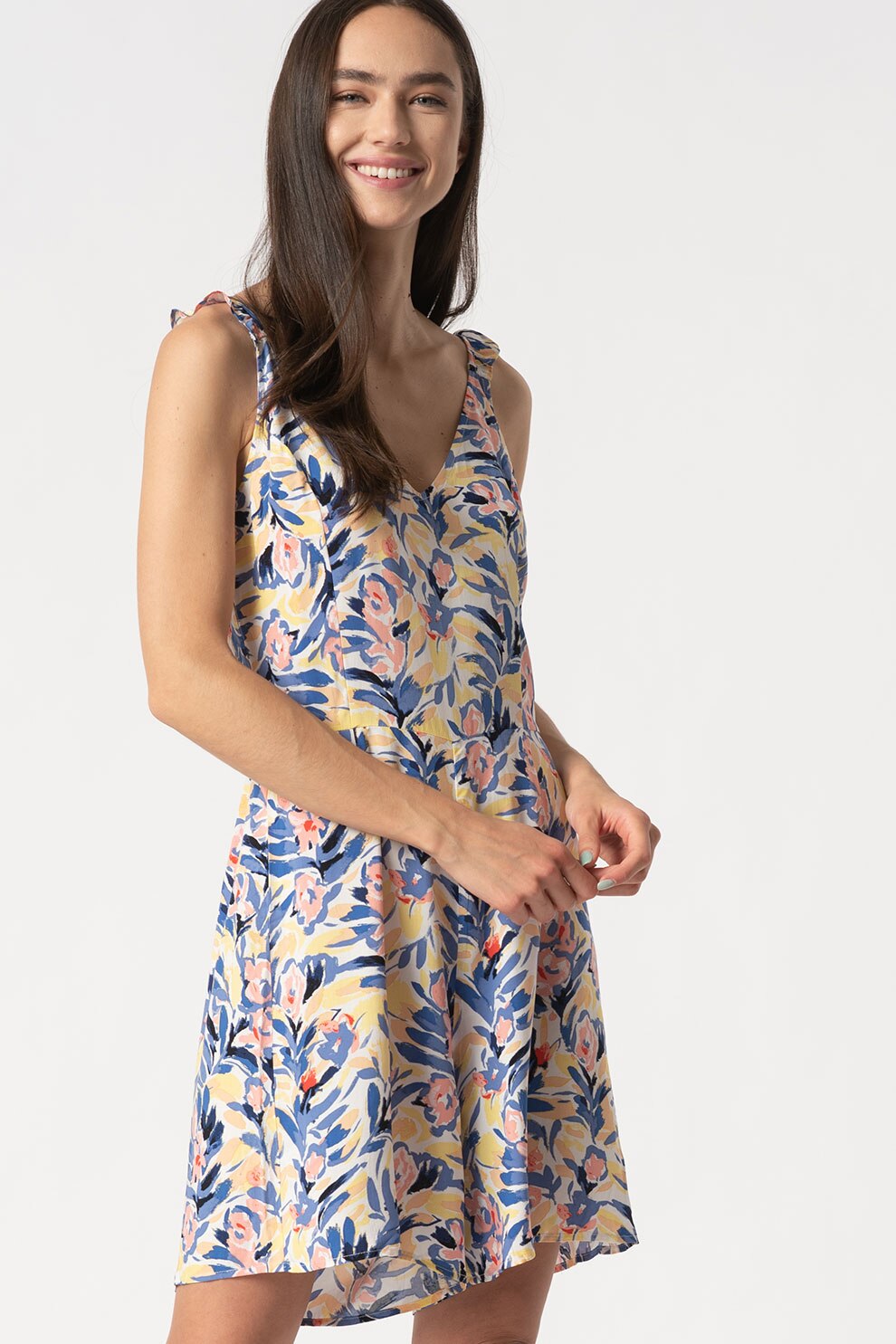 Only, Salopeta scurta cu decolteu in V Alaska, Alb/Albastru/Roz