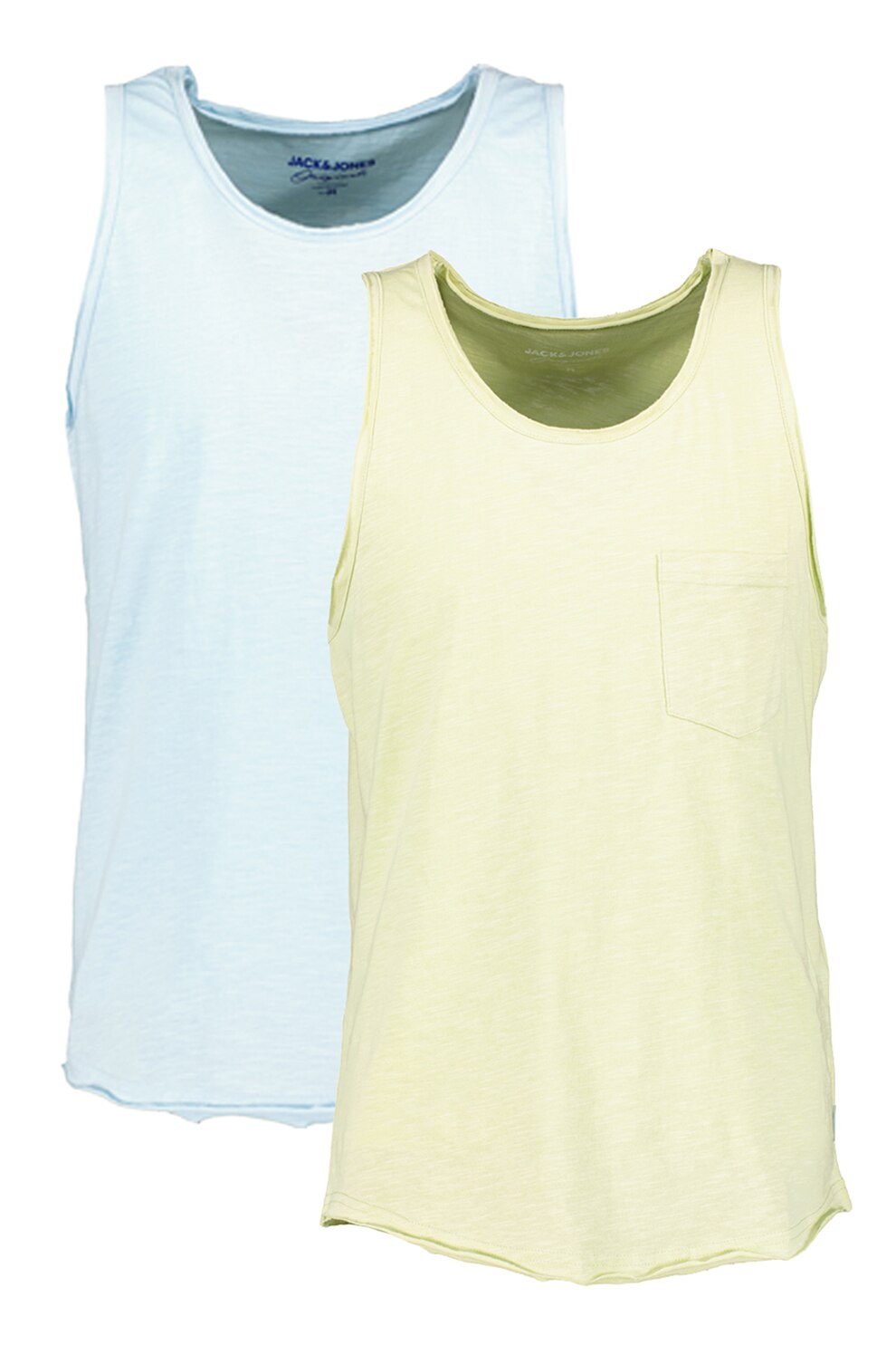 Jack&Jones, Set de topuri de bumbac cu buzunar aplicat - 2 piese, albastru prafuit, verde pal