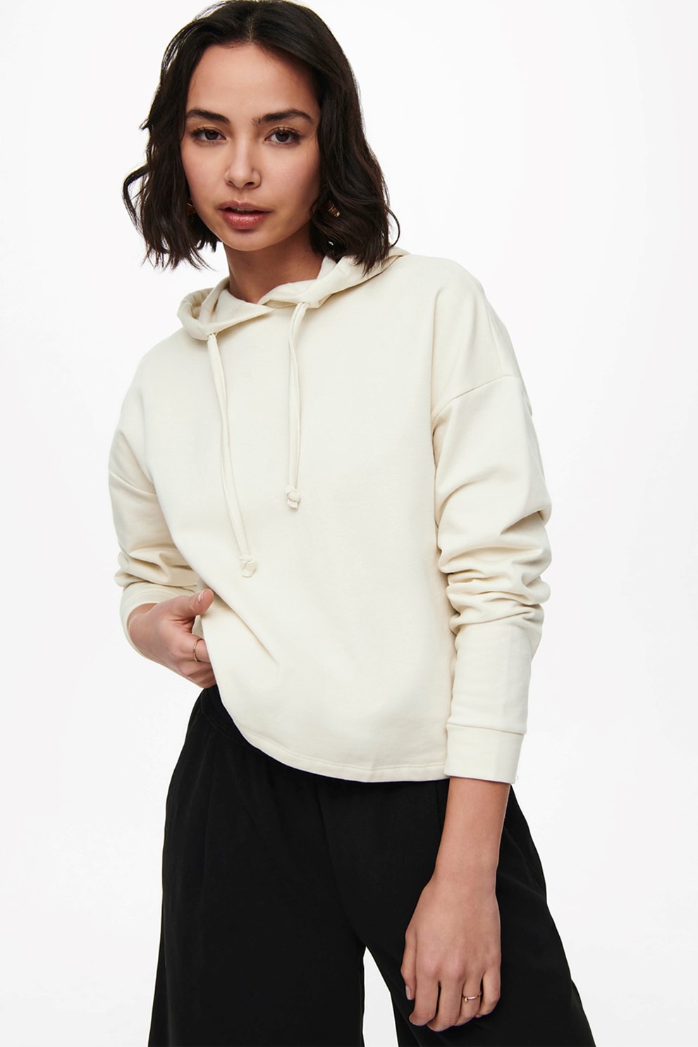 Only, Hanorac din amestec de bumbac cu maneci cazute, Alb prafuit